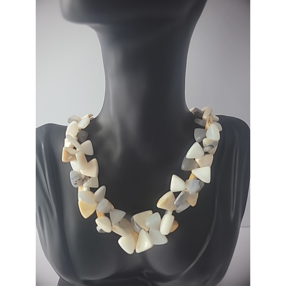Vintage‎ Gold Tone Triangle Gray Tan Stone Cluster Statement Choker Necklace